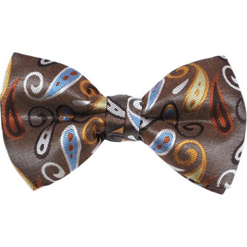 Classico Italiano Brown / Multicolor Paisley 100% Silk Bow Tie / Hanky Set